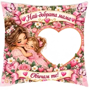 Възглавница за мама със снимка – Най-добрата мама с прегръдка между майка и дете